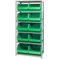Quantum QSBU-270 Steel Shelving With 10 Giant Stacking Bins Green, 18x36x75