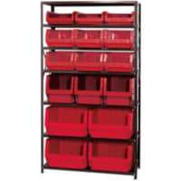 Quantum MSU-16-MIX Steel Shelving With 16 Magnum Giant Hopper Bins Red, 18x42x75