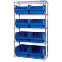 Quantum WR5-543 Chrome Shelving With 8 Magnum Giant Hopper Bins Blue, 18x42x74