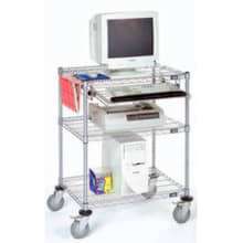 Nexel 3-Shelf Mobile Wire Computer LAN Workstation w/Keyboard Tray, 30"W x 24"D x 39"H, Chrome