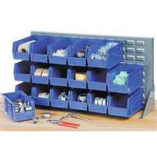 Global Industrial Louvered Bench Rack 36"W x 20"H - 32 of Blue Premium Stacking Bins