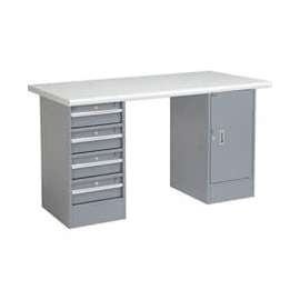 Global Industrial 60 x 30 Pedestal Workbench 4 Drawers & 1 Cabinet, Laminate Safety Edge Gray