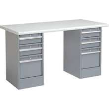 Global Industrial 72 x 30 Pedestal Workbench - 6 Drawers, Plastic Laminate Safety Edge - Gray