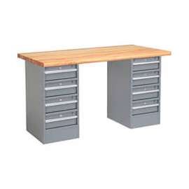Global Industrial 72 x 30 Pedestal Workbench - 8 Drawers, Maple Block Safety Edge - Gray