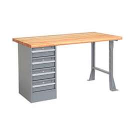 Global Industrial 72 x 30 Pedestal Workbench - 4 Drawers, Maple Block Safety Edge - Gray