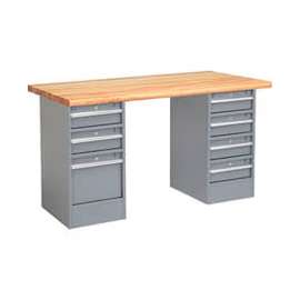Global Industrial 60 x 30 Pedestal Workbench - 7 Drawers, Maple Block Safety Edge - Gray