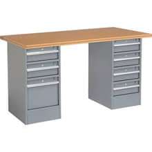 Global Industrial 60"W x 30"D Pedestal Workbench - 7 Drawers, Shop Top Square Edge - Gray