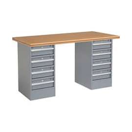 Global Industrial 72"W x 30"D Pedestal Workbench - 8 Drawers, Shop Top Safety Edge - Gray