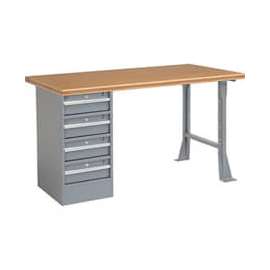 Global Industrial 72"W x 30"D Pedestal Workbench - 4 Drawers, Shop Top Safety Edge - Gray