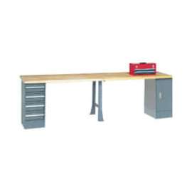 Global Industrial Extra Long Industrial Workbench, 1 Cabinet & 4 Drawers, 144"W x 36"D, Gray