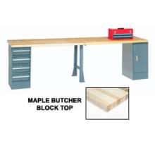 Global Industrial 120"W x 30"D Production Workbench - Maple, Cabinet, 4 Drawer, 1 Leg, Gray