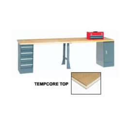 Global Industrial 120x30 Production Workbench Shop Square Edge, Cabinet, 4 Drawer, 1 Leg GY