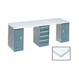 Global Industrial 96x30 Production Workbench, Laminate Square Edge Top, 2 Cabinet, 4 Drawer GY