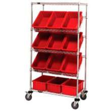 Global Industrial Easy Access Slant Shelf Chrome Wire Cart 12 6"H Grid Containers Red 36x18x63