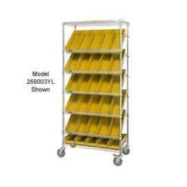 Global Industrial Easy Access Slant Shelf Chrome Wire Cart, 48 4 Shelf Bins Yellow, 36"Lx18x74