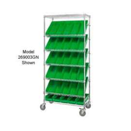 Global Industrial Easy Access Slant Shelf Chrome Wire Cart 48 4"H Shelf Bins Green 36Lx18Wx74H