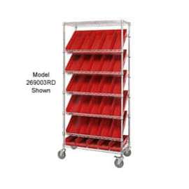 Global Industrial Easy Access Slant Shelf Chrome Wire Cart, 24 4"H Shelf Bins Red, 36Lx18Wx74H