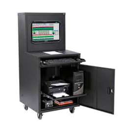 Global Industrial Mobile Heavy-Duty LCD Computer Cabinet, Black, Unassembled