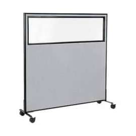 Interion Mobile Office Partition Panel with Partial Window, 60-1/4"W x 63"H, Gray