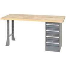 Global Industrial 96 x 30 Pedestal Workbench - 4 Drawers & Open Leg, Maple Square Edge Gray
