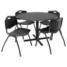 Regency 42" Round Table & Chair Set W/Standard Plastic Chairs, Gray Table/Black Chairs