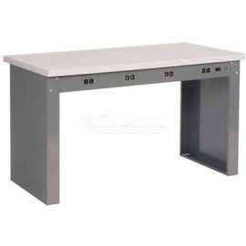 Global Industrial Panel Leg Workbench w/ Shop Top Square Edge & Power Apron, 72"W x 36"D, Gray
