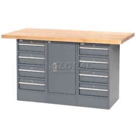 Global Industrial Workbench w/ Maple Square Edge Top, 8 Drawers & 1 Cabinet, 60"W x 30"D, Gray