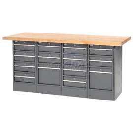 Global Industrial Workbench w/ Maple Square Edge Top & 14 Drawers, 72"W x 24"D, Gray