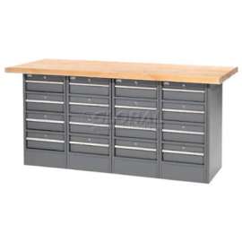 Global Industrial Workbench w/ Maple Square Edge Top & 16 Drawers, 72"W x 30"D, Gray