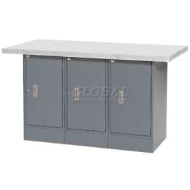 Global Industrial Workbench w/ Laminate Square Edge Top & 3 Cabinets, 60"W x 30"D, Gray