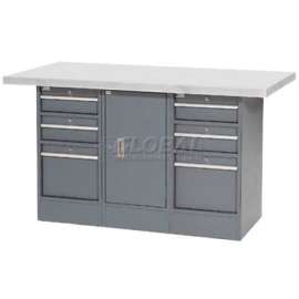 Global Industrial Workbench w/ Laminate Top, 6 Drawers & 1 Cabinet, 60"W x 30"D, Gray