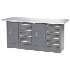Global Industrial Workbench w/ Laminate Top, 8 Drawers & 2 Cabinets, 72"W x 24"D, Gray