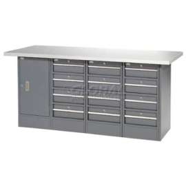 Global Industrial Workbench w/ Laminate Top, 12 Drawers & 1 Cabinet, 72"W x 30"D, Gray