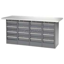 Global Industrial Workbench w/ Laminate Square Edge Top & 16 Drawers, 72"W x 24"D, Gray
