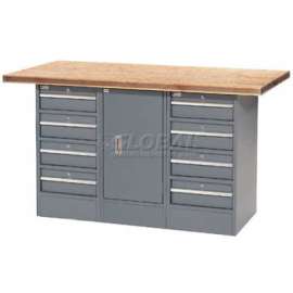 Global Industrial Workbench w/ Shop Top Square Edge, 8 Drawers & 1 Cabinet, 60"W x 30"D, Gray