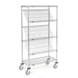 Global Industrial Easy Access Slant Shelf Chrome Wire Truck 36"L x 18"W x 63"H