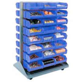 Global Industrial Double Sided Mobile Floor Rack w/ 96(D) Blue Bins, 36"W x 25-1/2"D x 55"H