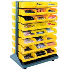 Global Industrial Mobile Double Sided Floor Rack - 24 Yellow Stacking Bins 36 x 54
