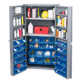 Bin Cabinet Deep Door 64 BL Bin, Shelves, 16 Ga Unassembled Cabinet 38x24x72