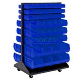 Global Industrial Mobile Double Sided Floor Rack - 100 Blue Stacking Bins 36 x 55