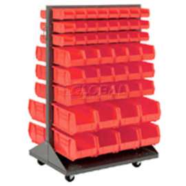 Global Industrial Mobile Double Sided Floor Rack - 100 Red Stacking Bins 36 x 55