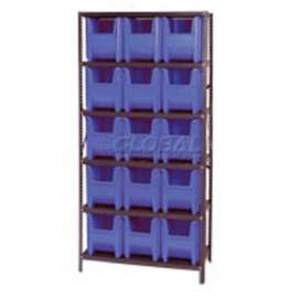 Quantum QSBU-600 Shelving With 15 Giant Hopper Bins Blue, 36x18x75