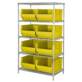 Quantum WR5-955 Chrome Wire Shelving With 8 24"D Bins Yellow, 42x24x74