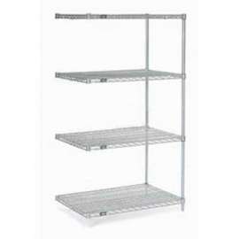 Nexel Stainless Steel, 4 Tier, Wire Shelving Add-On Unit, 48"W x 24"D x 86"H