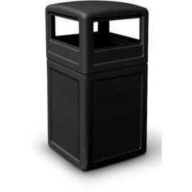 PolyTec Square Waste Container with Dome Lid, Black, 42-Gallon