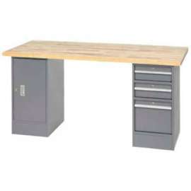 Global Industrial 96 x 30 Pedestal Workbench - 2 Drawers and Cabinet, Maple Square Edge - Gray
