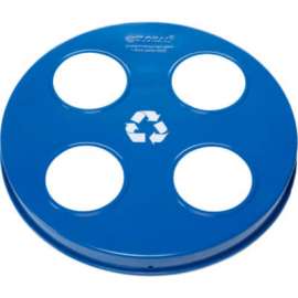 Global Industrial Steel Multi-Stream Lid For 36 Gallon Trash Can, Blue w/ Recycle Logos