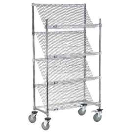 Nexel Slant Wire Shelving Truck w/4 Shelves & Brakes, 36"L x 18"W x 69"H