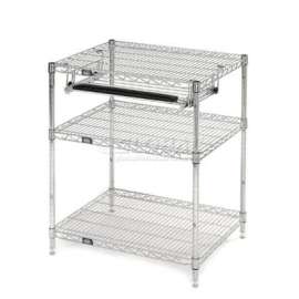 Nexel Chrome Wire Shelf Computer Workstation with Keyboard Tray, 30"W x 24"D x 34"H