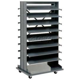 Global Industrial 16 Shelf Double-Sided Mobile Pick Rack - 64 Yellow Plastic Shelf Bins 8"W